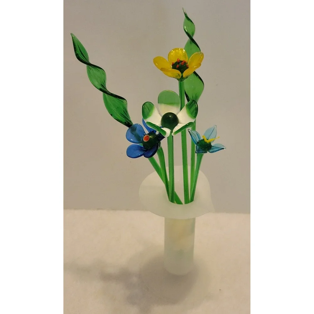 Avon Glass Floral Arrangement Bouquet Frosted Vase Art Glass Multicolor